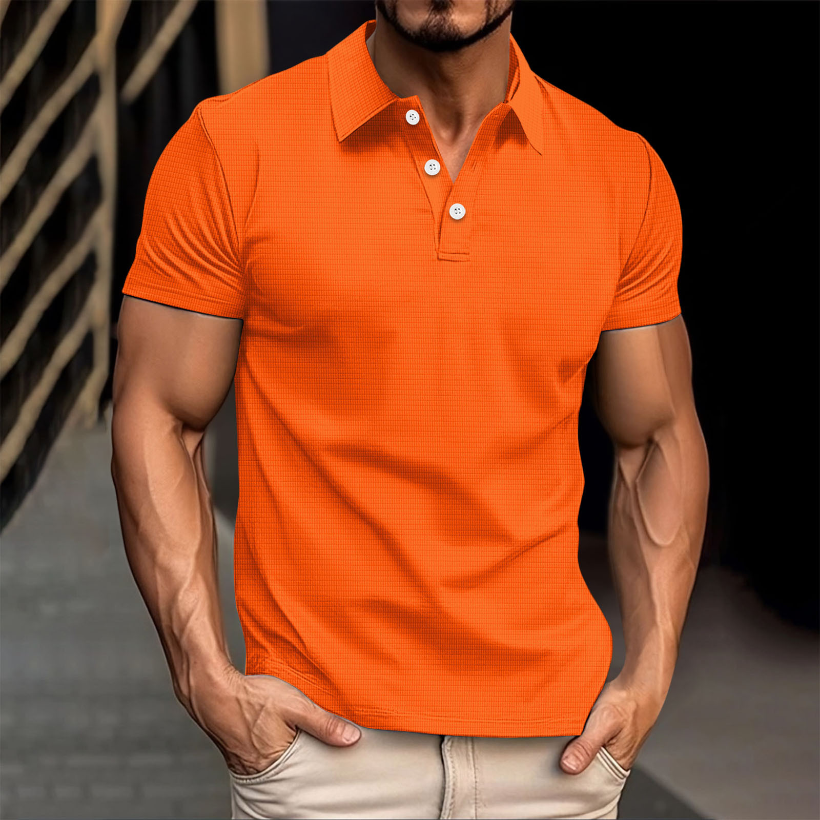 thumbnail image 3 of Camiseta informal de manga corta con solapa para hombre, camisetas de verano lisas para la playa y las vacaciones, 3 of 5